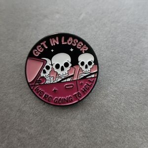 Skull Enamel Pin with Pink and Black Design